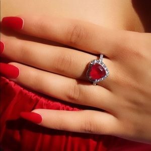 2ct Red Sterling Silver CZ Engagement heart Ring